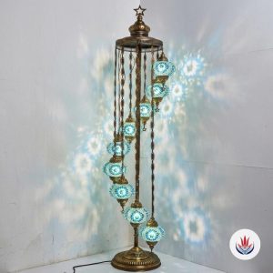 Saray konsepti lüks dekorasyon için el yapımı renkli 9 camlı mozaik lambader köşe lambası